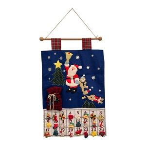 Vintage Christmas Advent Calendar Appliqué Felt Santa Gift Sack  & 24 Ornaments